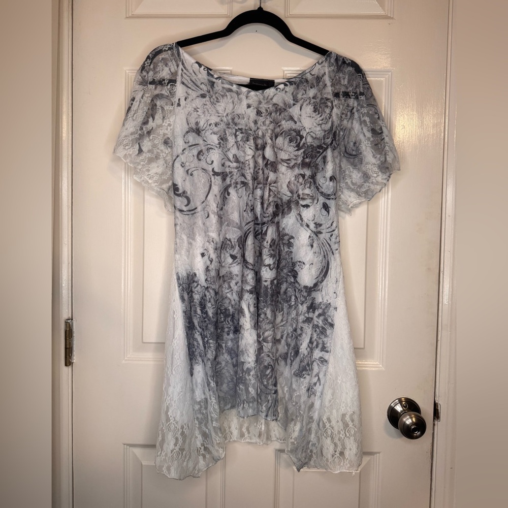 Brittany Black Gray Floral Lace Blouse
